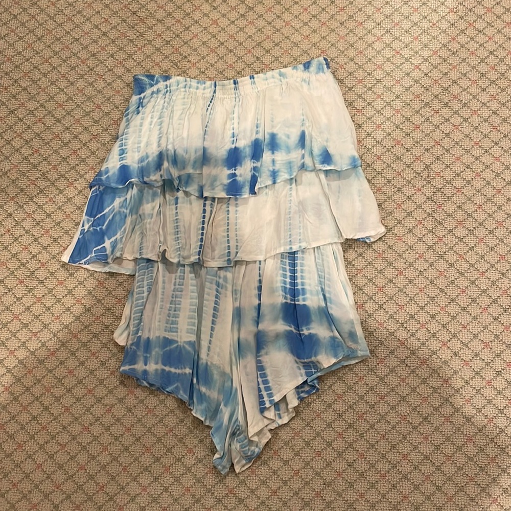 blue and white tie dye romper